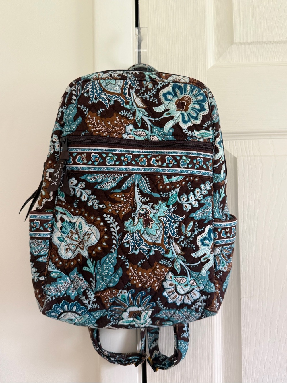 Vera Bradley Java Blue Backpack Retired 2006 Brown Teal Quilted Floral Y2K